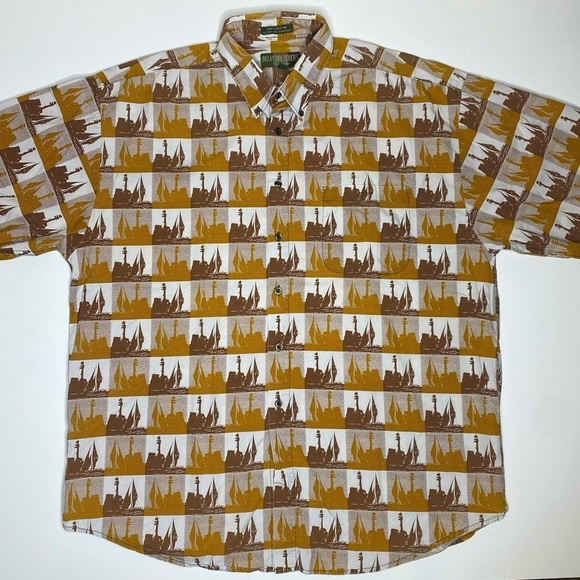 Vintage Button Front Short Sleeve Shirt Ships Graphic Sz XL - Picture 2 of 6